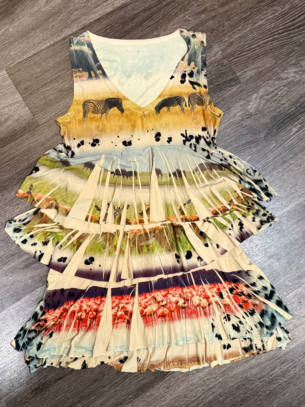 Multicolor Tiered Safari-Print Casual Dress